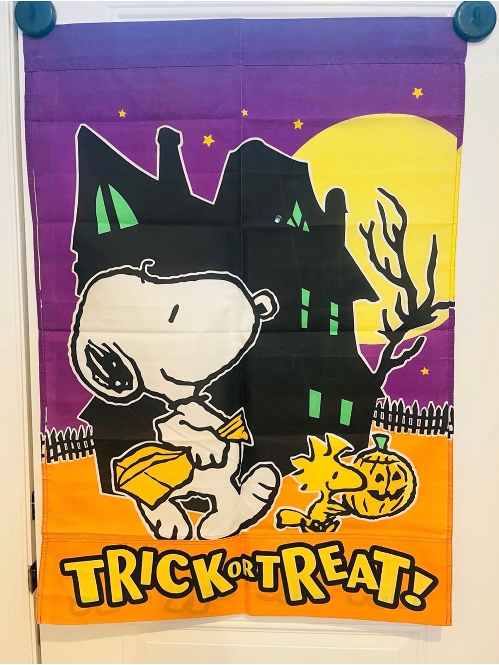 Snoopy & Woodstock Halloween Trick or Treat Peanuts Gang Vintage Large Flag